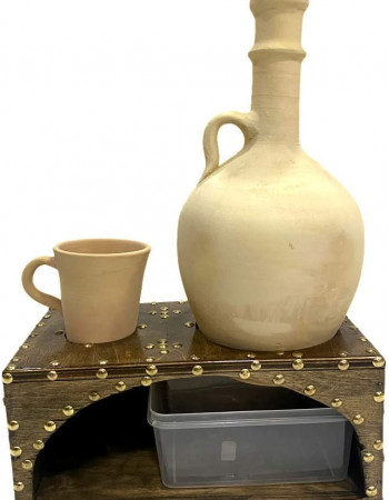 Pottery Water Jar With Faucet Dispenser, Wooden Lid, Cup And Stand - 3L Pottery Water Jar With Faucet Dispenser, Wooden Lid, Cup And Stand - 3L