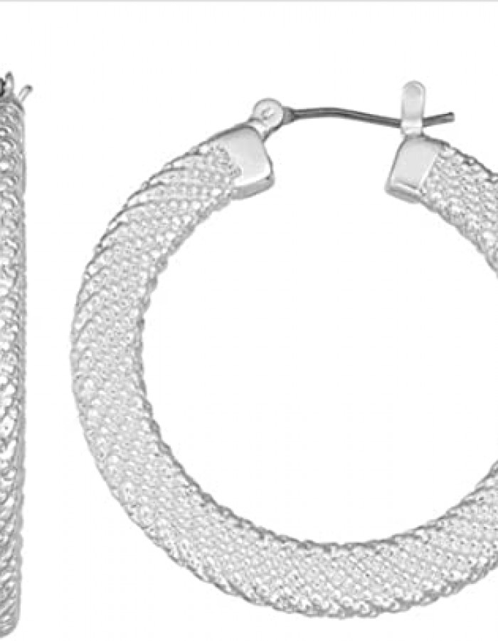 Dana Buchman™ Silver Tone Textured Hoop Earrings    Dana Buchman™ Silver Tone Textured Hoop Earrings