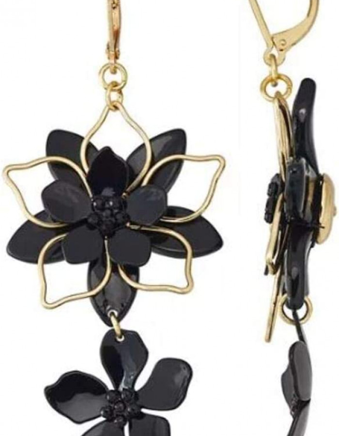 Nine West Black & Gold Tone Floral Double Drop Earrings Nine West Black & Gold Tone Floral Double Drop Earrings