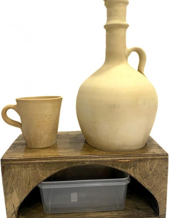 Pottery Water Faucet Dispenser with Wooden Lid, Cup and Wooden Stand‚ 3L Pottery Water Faucet Dispenser with Wooden Lid, Cup and Wooden Stand‚ 3L